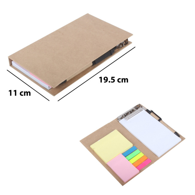 Eco-friendly notepad with pen, sticky notes for N times, PET combination notebook, cardboard cover, in stock and available for order