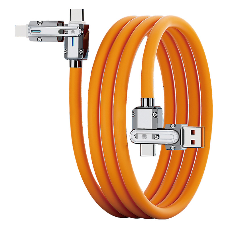 Dos remolques dos líneas de datos liquid silicone PD multifuncional doble cabezal TYPE-C super quick charge 100w cable de carga al por mayor Item Picture