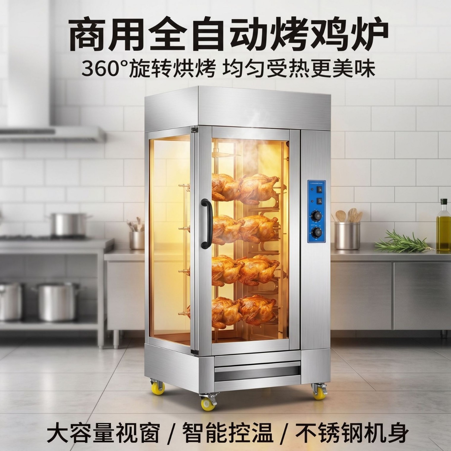 商用立式旋转烤鸡炉电热燃气可选 可视化展示柜 多功能烤禽炉厂家图