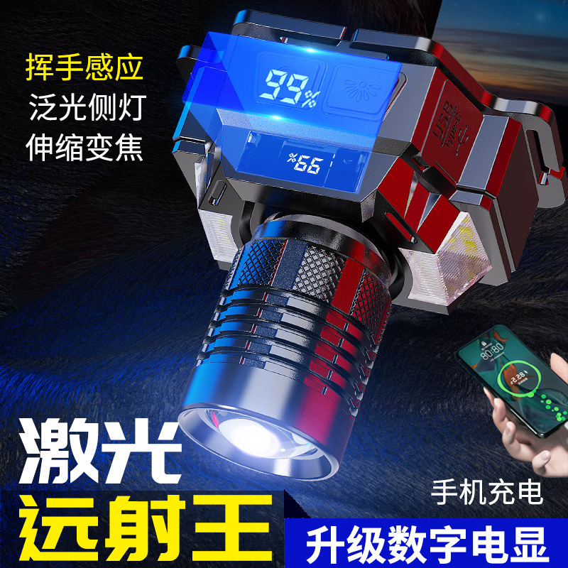 Cross-border two-light source, LED battery level display, charging night riding headlamp, zoom, long-range aluminum alloy miner's lamp Specification image