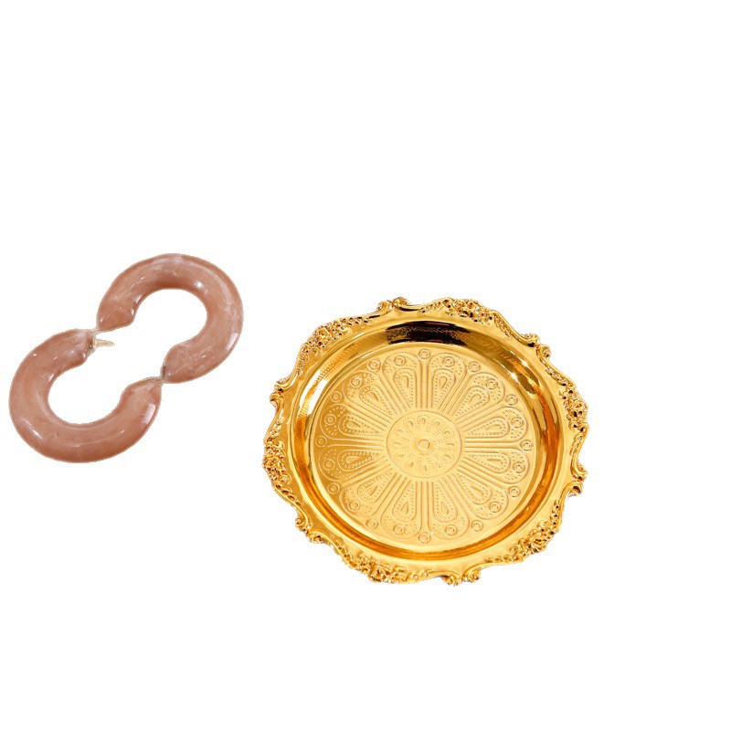 Jewelry small tray, European-style ironwork retro tea cup heat insulation pad, high-end light luxury key storage tray, jewelry tray Item Picture
