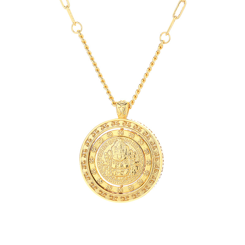 铜镀金沙金百福时来运吊坠福在眼前罗盘项链可旋转挂坠女黄财神白底实物图
