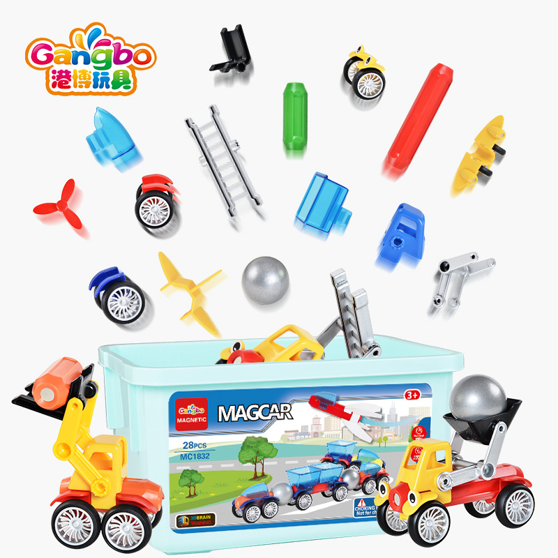 Wholesale of 28pcs children's magnetic cart toy sets for boys and girls, educational magnetic building blocks gifts Specification image