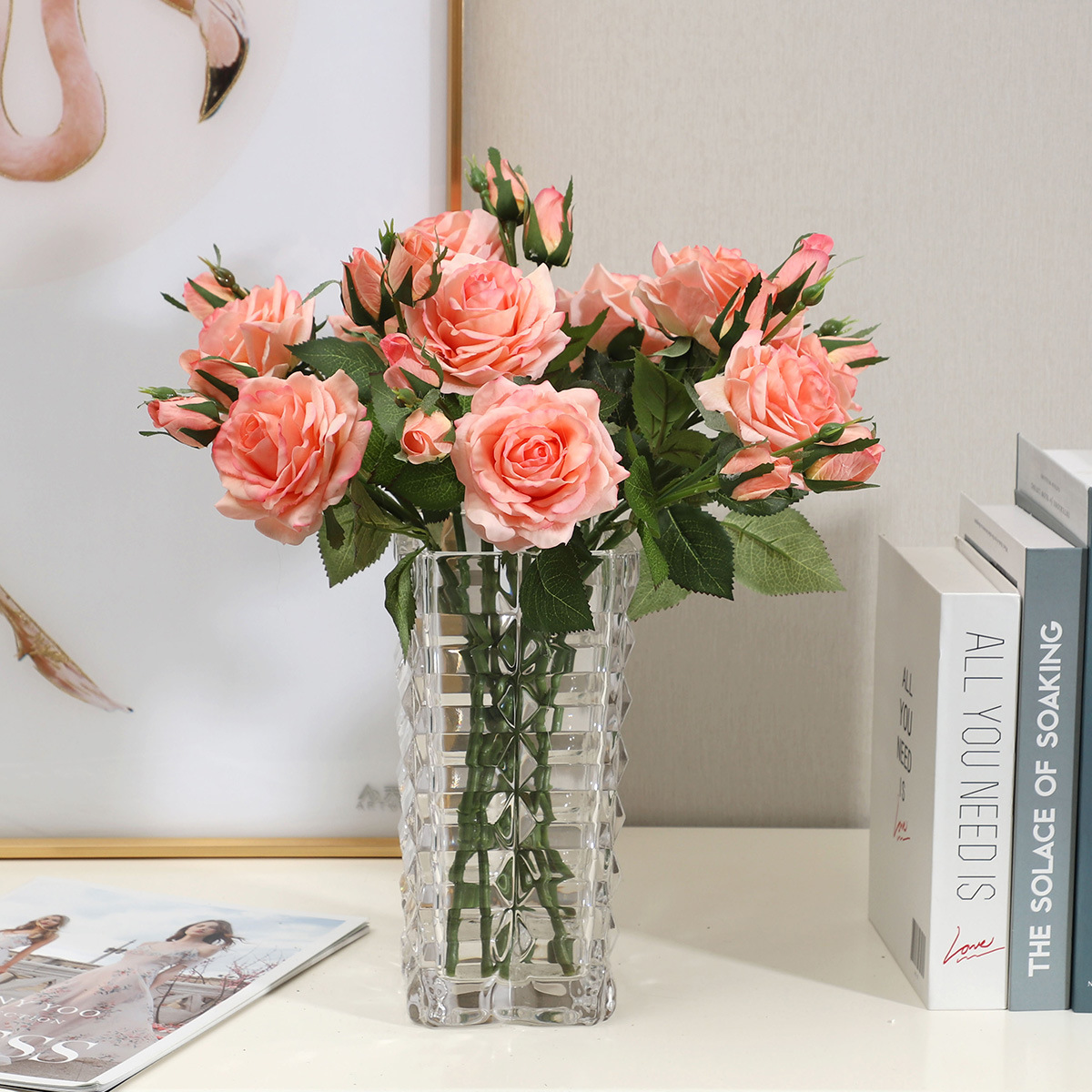 若惜手感保湿玫瑰花婚礼手捧假花家居客厅装饰摆件仿真花艺