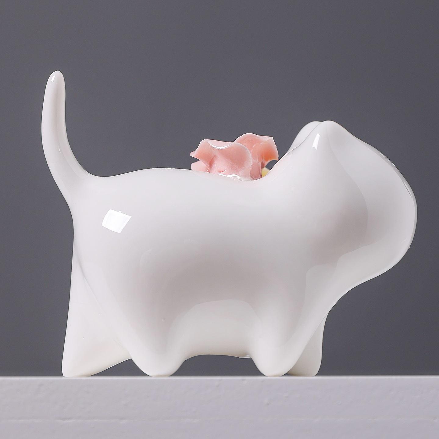 2026, a creative home tabletop decoration ceramic flower arrangement featuring hand-molded miniature cats in a jade-like white color Specification image