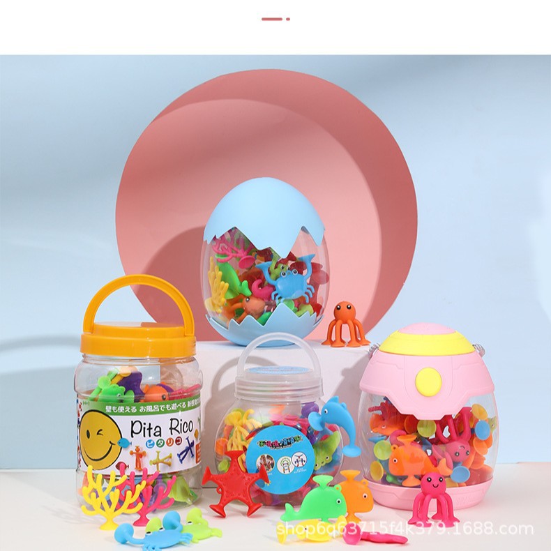 Marine animal cartoon educational children's bathroom sticky fun bath toy assembly cross-border suction cup small toy Item Picture