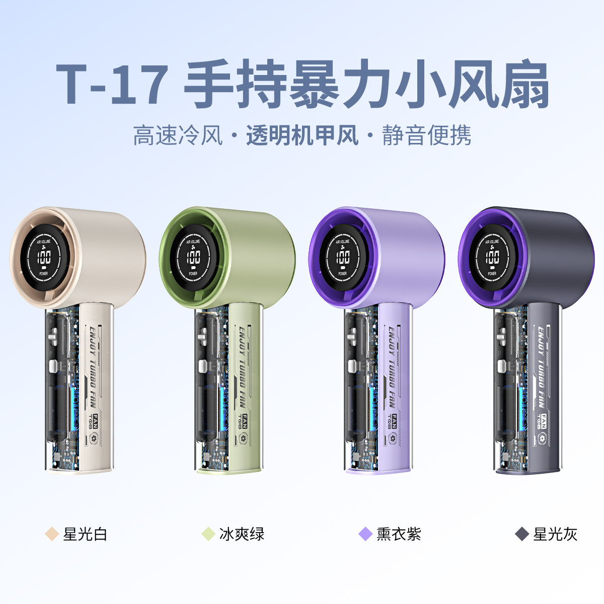 The new T17 high-speed violent turbine fan usb mini portable transparent mecha silent handheld small fan details Picture