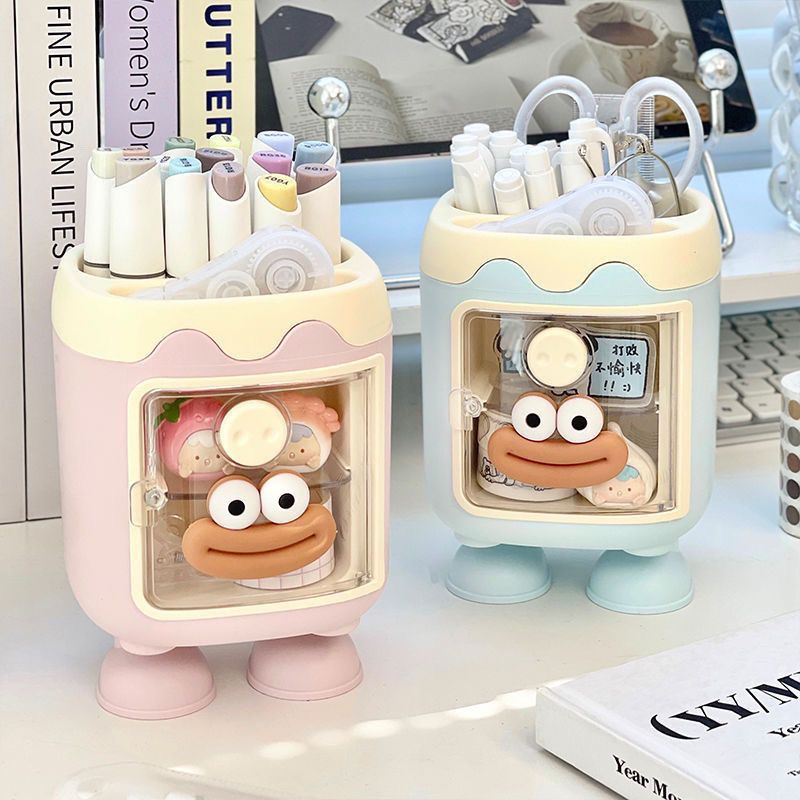 Cute desktop pen holder storage box, student and children's stationery organization and storage rack, desk simple and creative pen holder and pen case details Picture