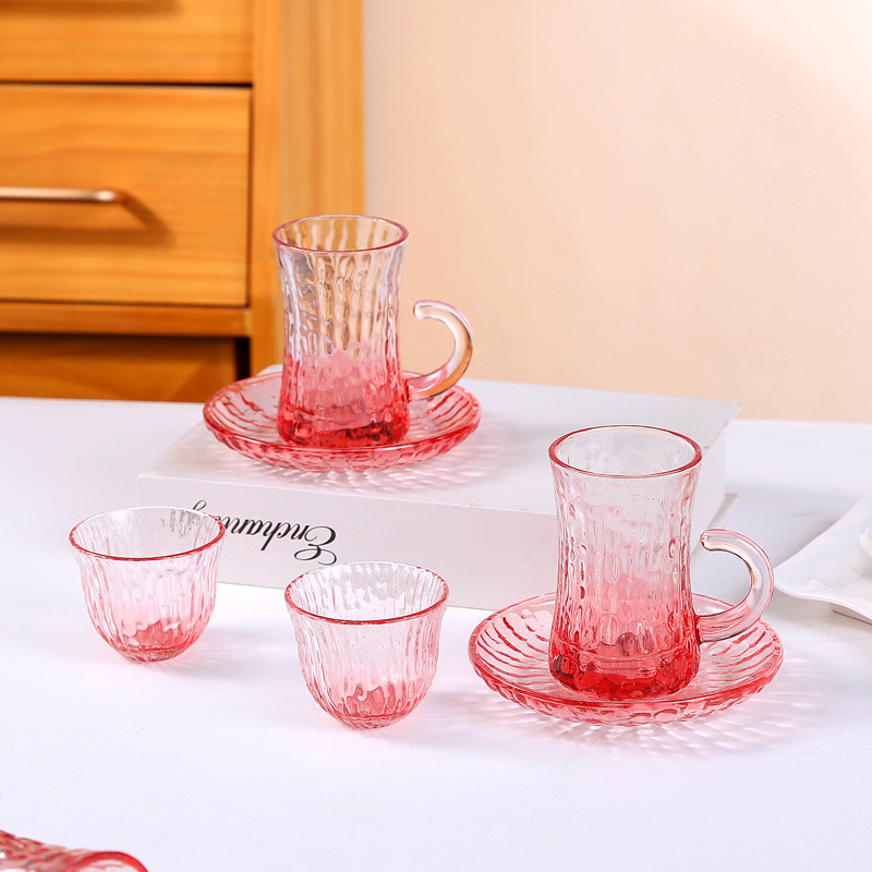 Vaso creativo comercio exterior transfronterizo taza de café y plato set vidrio en relieve copa de vino 18 copa de abuelita regalo de negocios details Picture