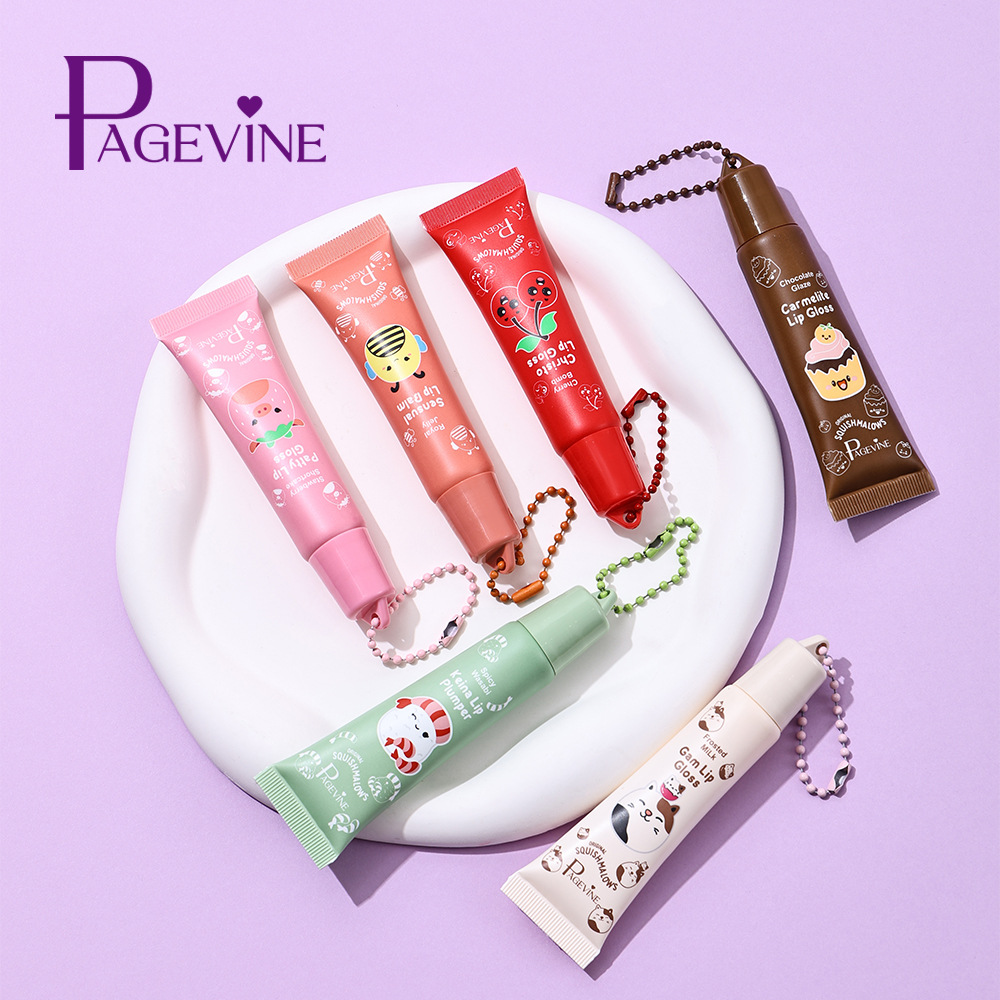 亚马逊PAGE VINE多彩水果卡通系列挂链唇釉清爽滋润唇彩跨境外贸