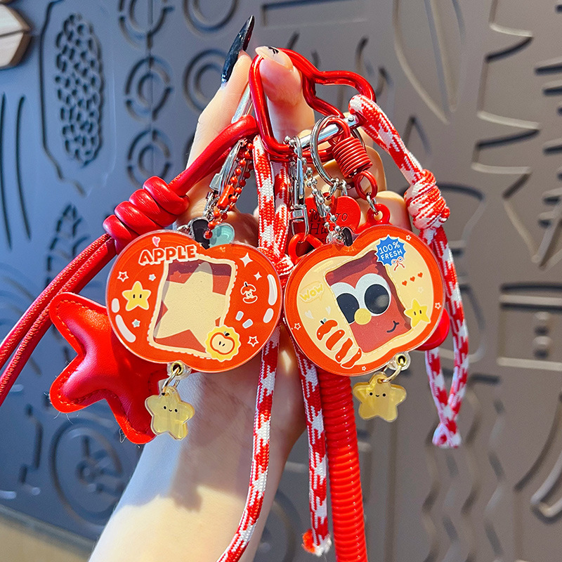 原创手工diy红苹果编织手绳钥匙扣书包挂件创意miu系包包挂饰配件