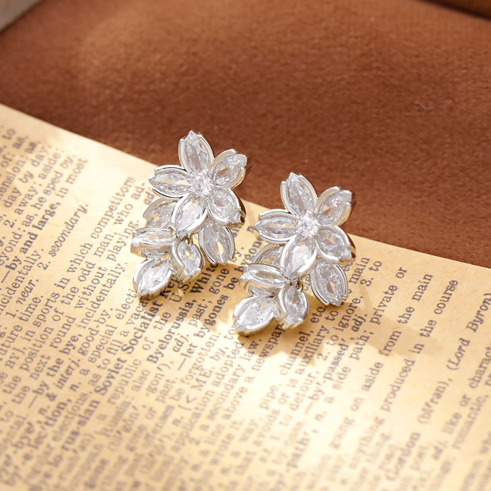 Hyacinth moda temperamento luz extravagancia brillo zirconita flor pendientes pendientes mujer 2025 tik yin boom premium orejeras únicas Specification image