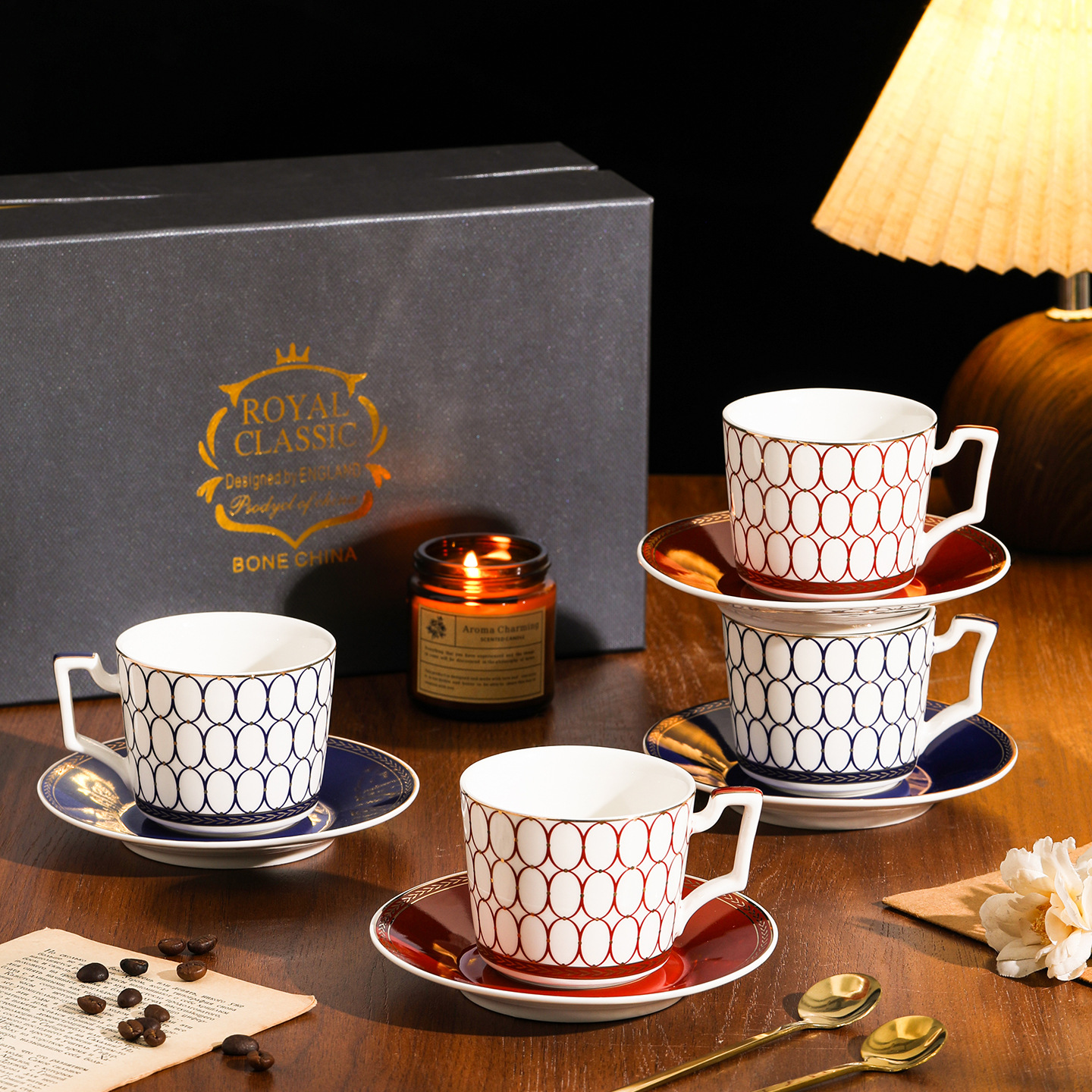 High-end gift box set: European light luxury creative Cappuccino ceramic British afternoon flower tea coffee cup and plate set