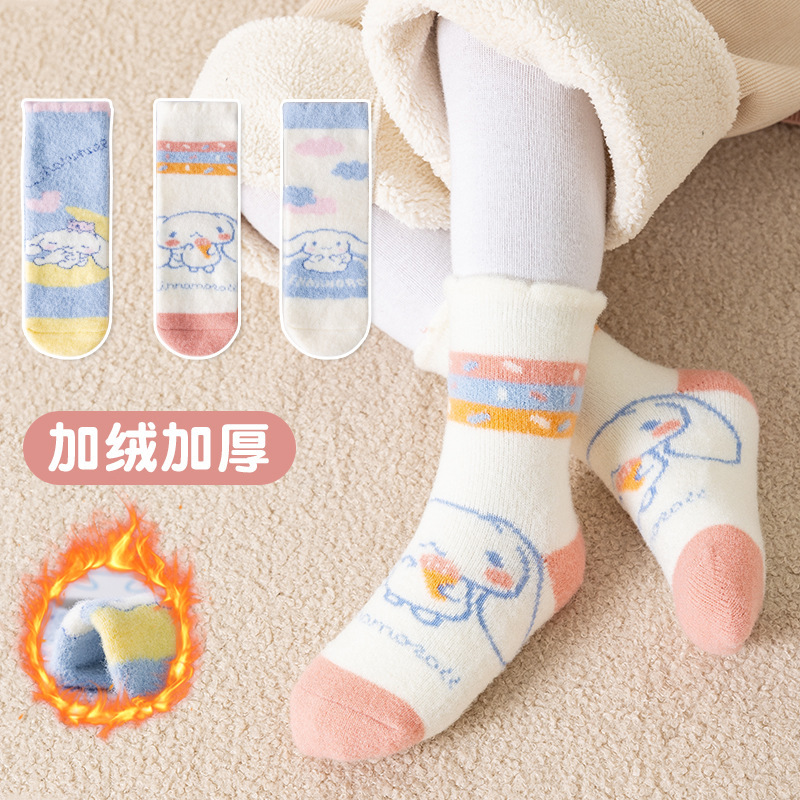 Children's socks: Pure cotton cinnamon dog winter loop socks, thickened and fleece girls' socks, baby mid-calf socks for spring and autumn Application Scenario