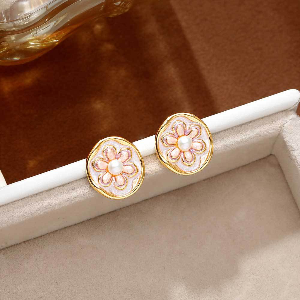 Hyacinth Monet Garden Oil Painting style earrings, live-streaming bestsellers, elegant and high-end earrings, unique design, oil-dripping small flowers Application Scenario