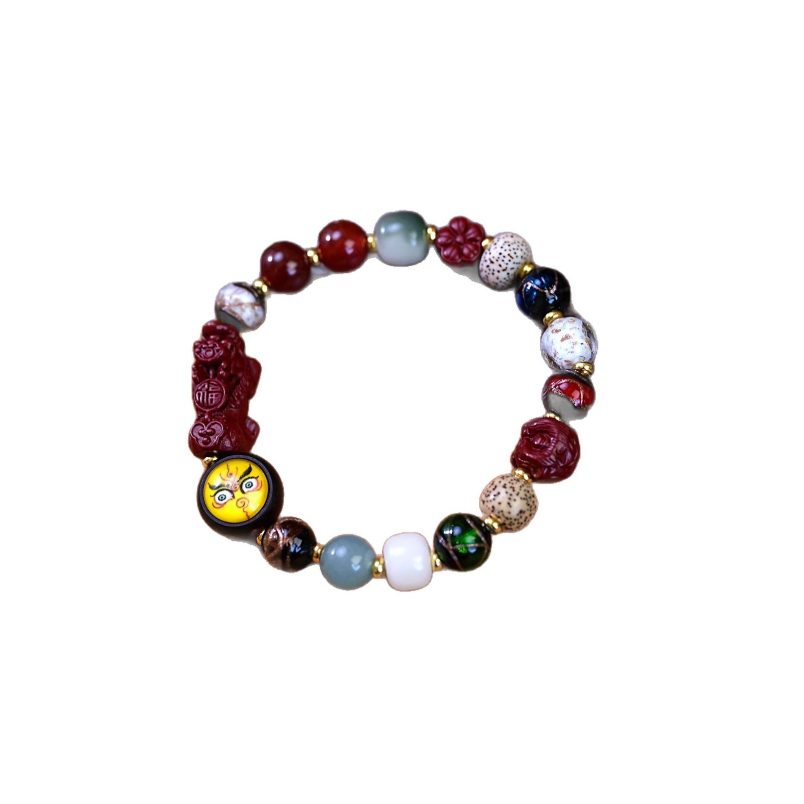 New Chinese-style beaded multi-treasure incense ash glass bracelet for women, retro PI Xiu Buddhist prayer beads cinnabar bracelet, beaded accessories Item Picture