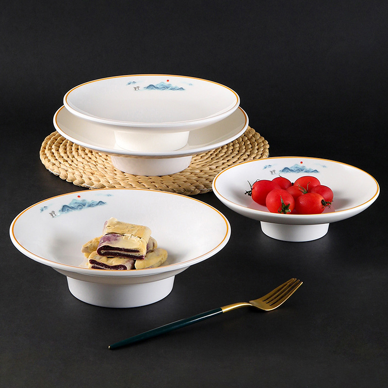 Melamine high foot plates, commercial hotel restaurant buffet cake and dessert display plates, fruit plates, cold dish plates, plastic