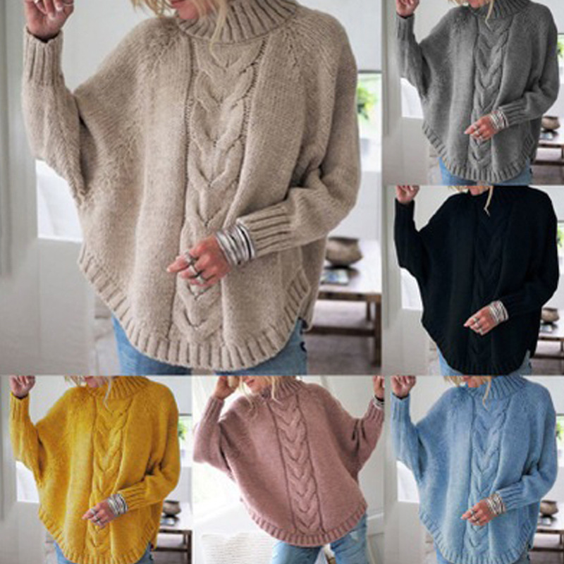 Factory direct cross-border wish European and American autumn and winter new large-sized loose bat-sleeve pullover women's knitted sweater full figure