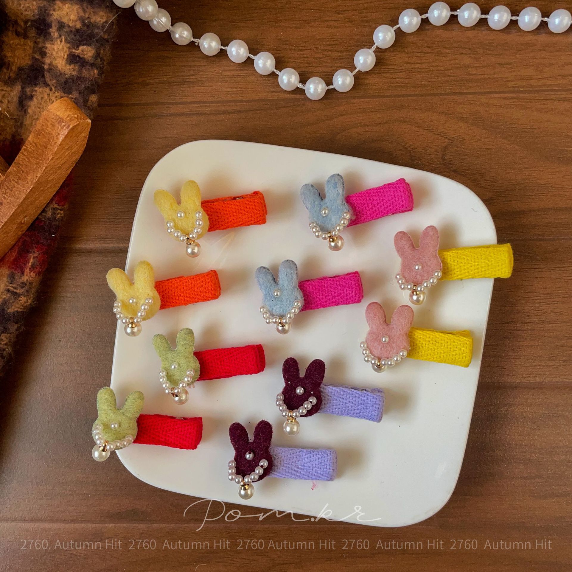 New Korean-style colorful dopamine cartoon hair clips, handcrafted fabric children's side broken hair bangs clips, all-inclusive hair accessories rabbit ear bow style with exquisite decorations, colorful knitted hair clips, sweet and energetic, suitable for soft girls' sweet outfits details Picture