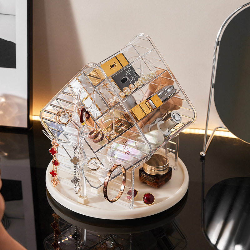 Rotating cosmetics storage box, desktop high-end jewelry box, skin care products, makeup brushes, shelf, jewelry storage box details Picture
