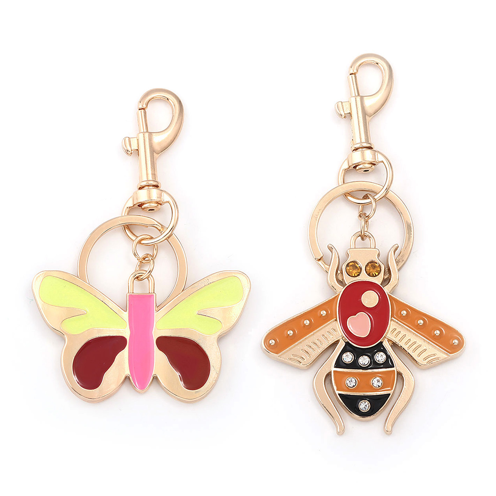 欧美时尚仿真昆虫钥匙扣蝴蝶蜜蜂金属镶钻挂件女士包包挂饰