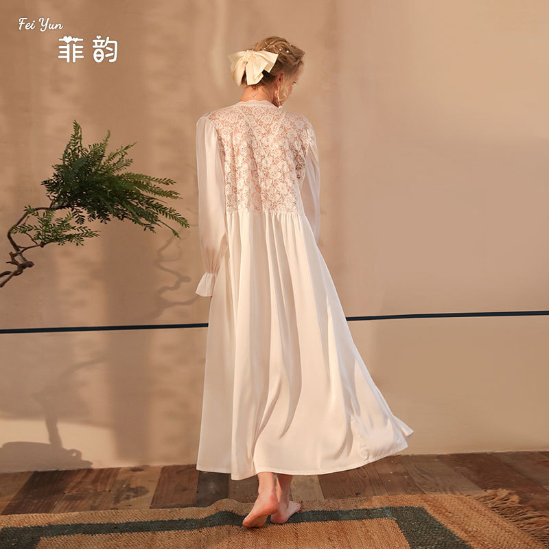 Feiyun Spring and Autumn's new satin pajamas for women, lace light luxury long-sleeved cool bathrobes and home wear for women 517 Specification image