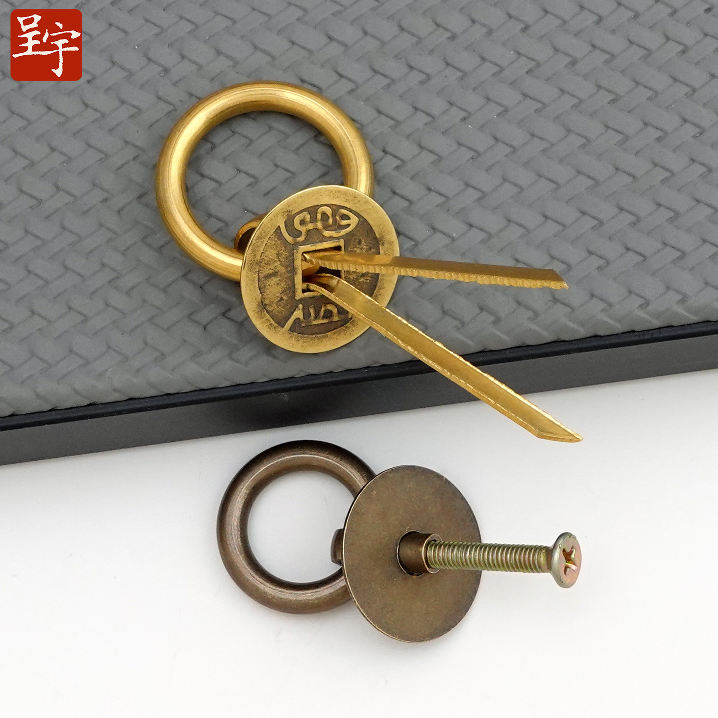 Retro copper coin pull rings, copper accessories for classical furniture, circular handle handles, new Chinese-style drawer pull rings, cabinet round handles Application Scenario