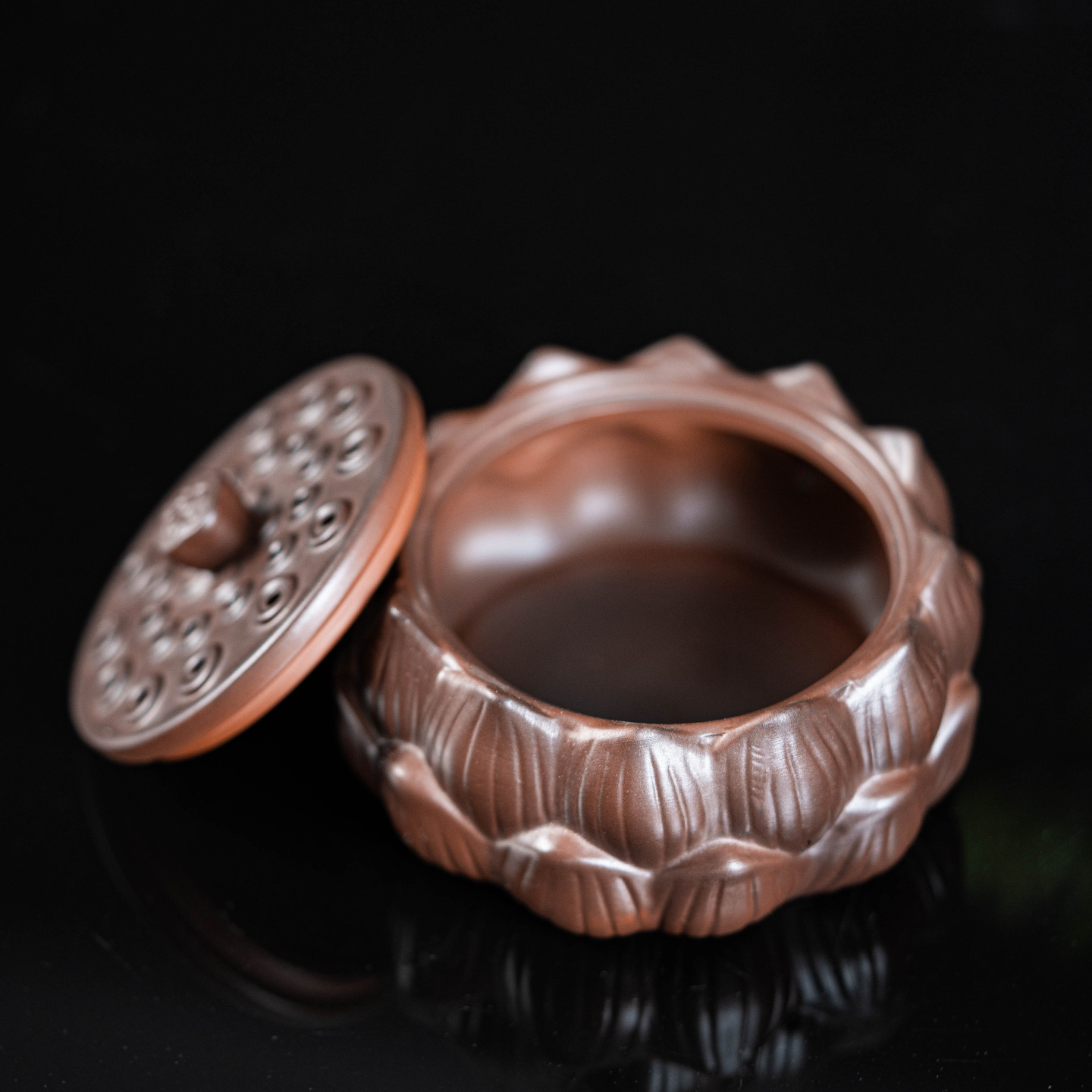 紫陶中式复古莲花香炉创意禅意盘香盒家用室内香薰炉茶道装饰摆件产品图