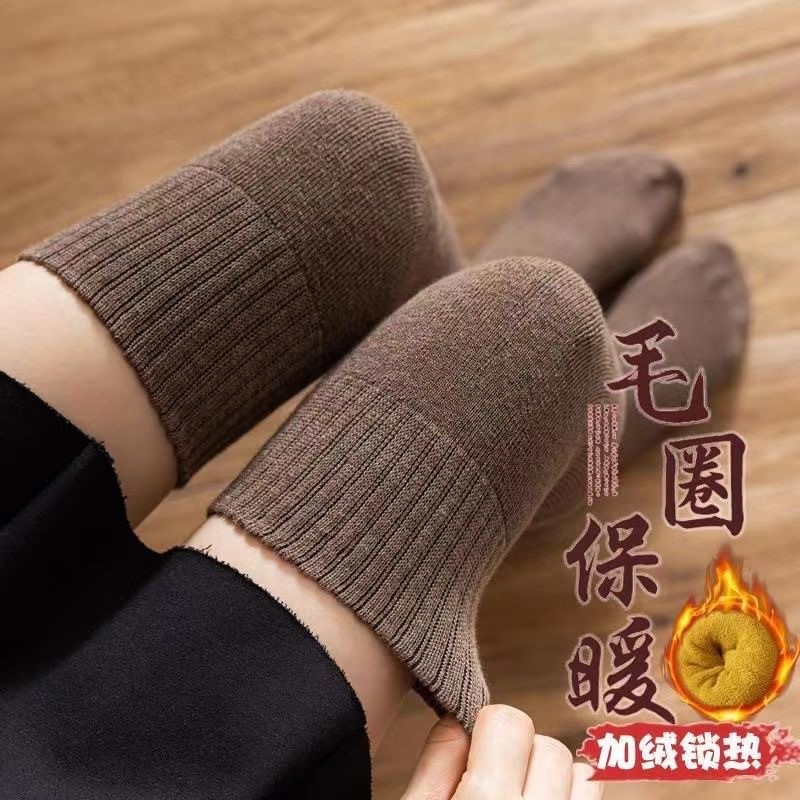 Chunda calf socks, women's autumn and winter cotton and wool loop socks, over-the-knee socks with fleece and thickened, jk medium, high and long thigh socks wholesale Specification image