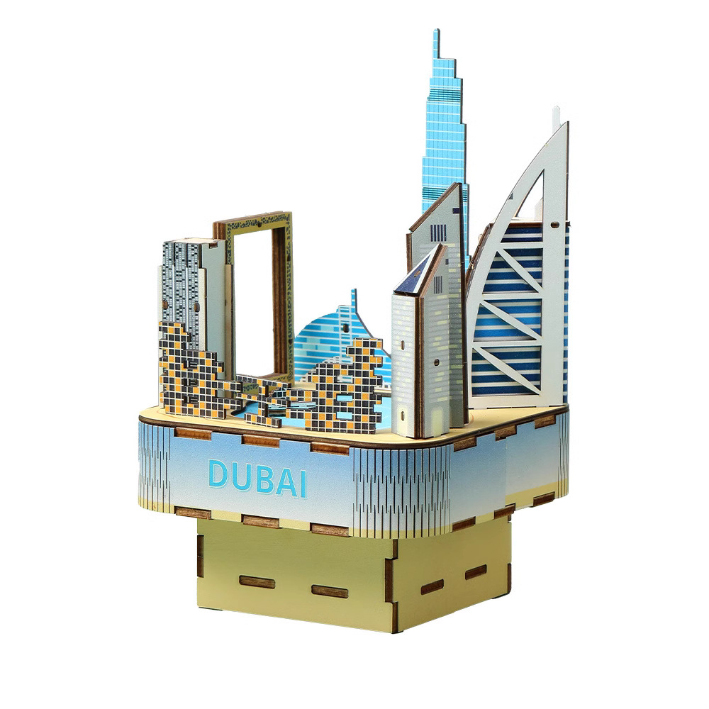 Cross-border best-selling DIY wooden jigsaw puzzles, 3D stereoscopic models, European and American architecture, music box assembly, educational toys and gifts Item Picture