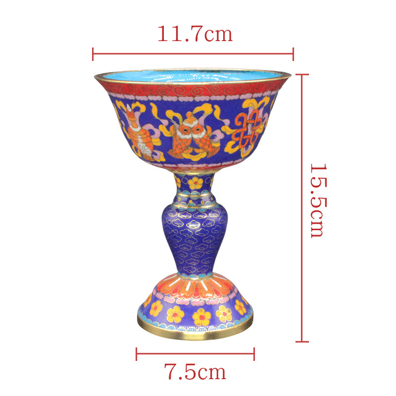 Beijing Cloisonne vintage butter lamp, Buddhist ritual implements, traditional copper body, cloisonne enamel, polished 6-inch long-burning lamp Item Picture