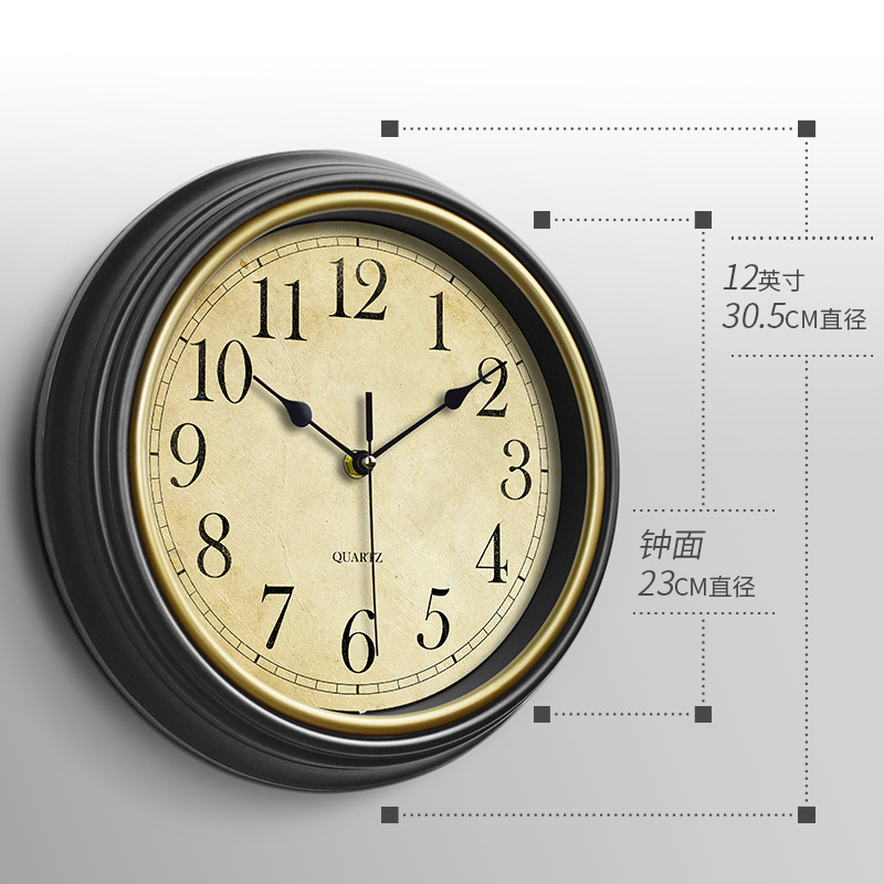 Wholesale Nordic retro wall clocks, European-style silent clocks, living room decoration clocks, wall hanging, home art quartz 30CM Application Scenario