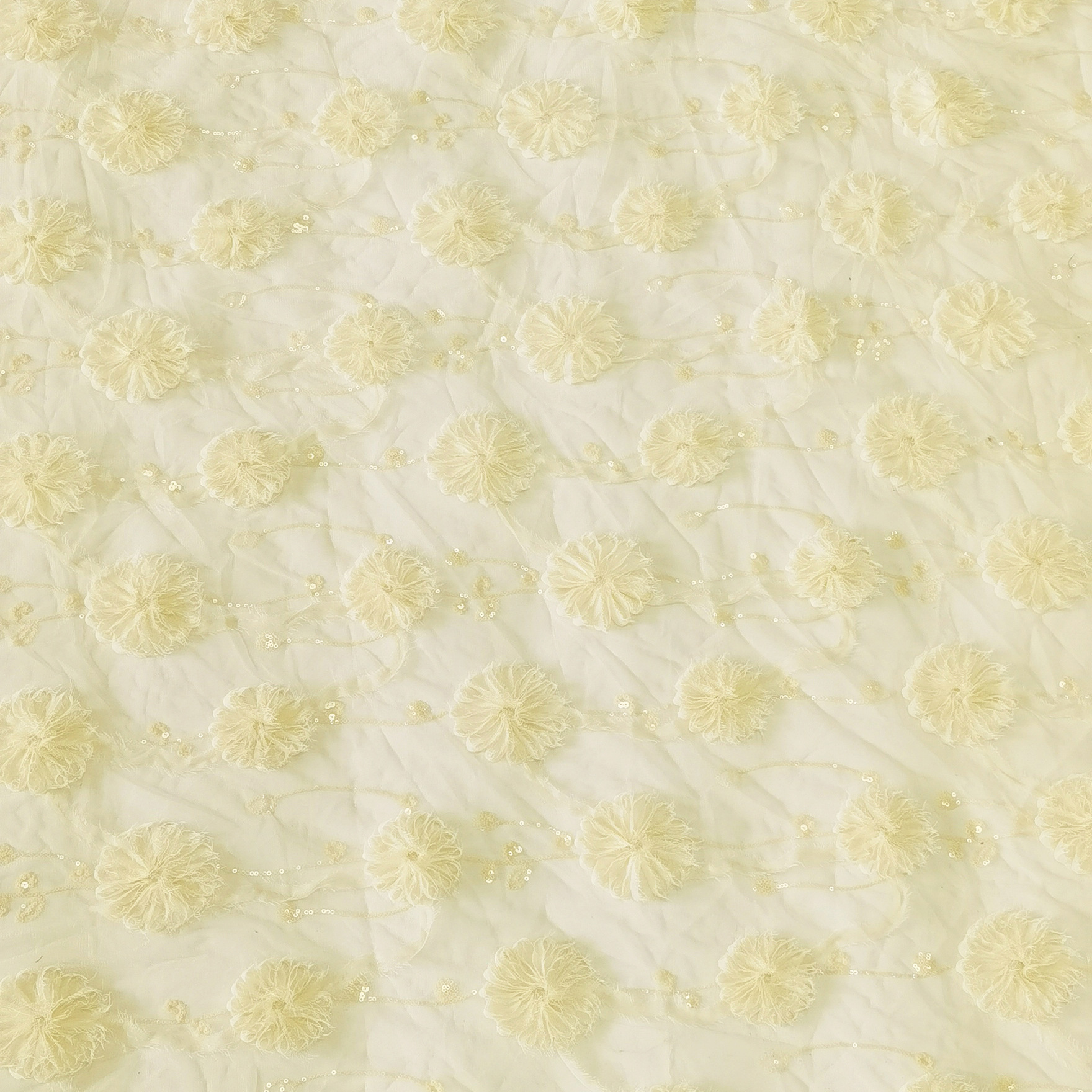 工厂现货黄色玫瑰钩花立体绣浮花盘带童装连衣裙蕾丝刺绣花朵面料产品图