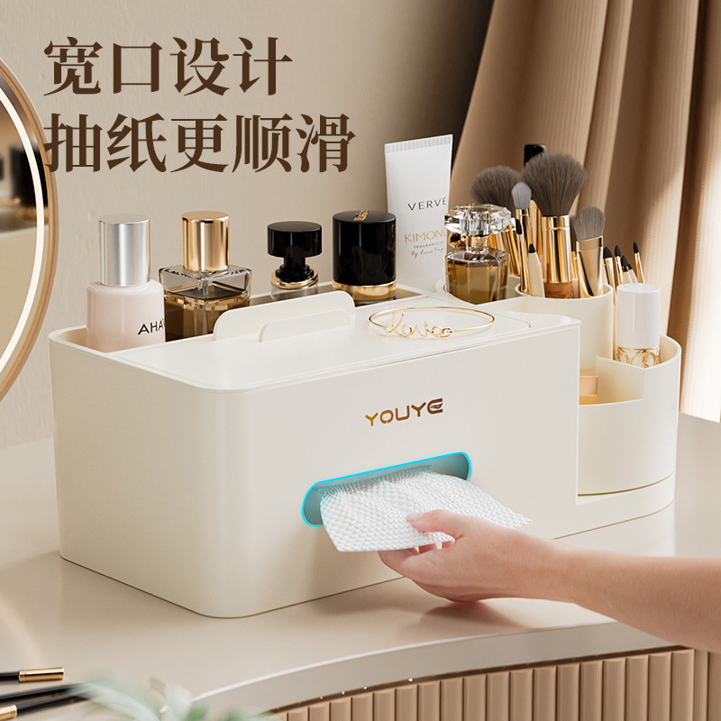 Cosmetics storage box, desktop dressing table, compartmentalized skin care product organization box, tissue box, household drawer-style storage details Picture
