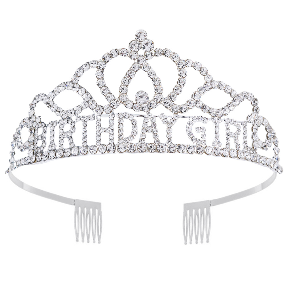Factory direct sales cross-border crown headwear supply BIRTHDAY GIRL English letter water diamond birthday girl Crown party headwear Item Picture