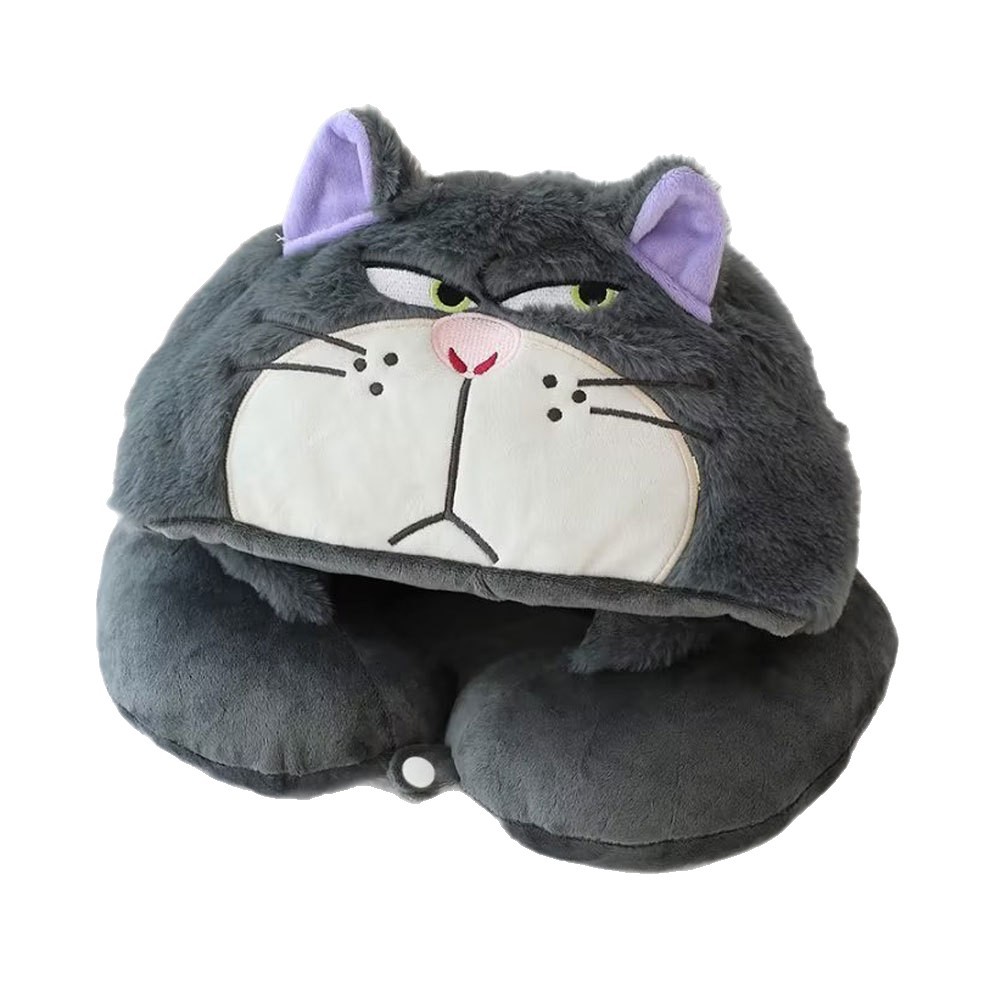 跨境爆款日系卡通史迪仔连帽颈枕毛绒玩具U型枕办公室午睡枕批发白底实物图