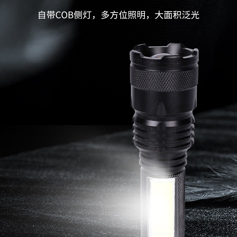 New cross-border white laser high-intensity flashlight, outdoor lighting, telescopic zoom multi-functional COB side light flashlight Application Scenario