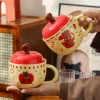 Creative Apple ceramic mug with lid, retro drinking cup, high appearance level, home breakfast cup, coffee cup, souvenir Specification image