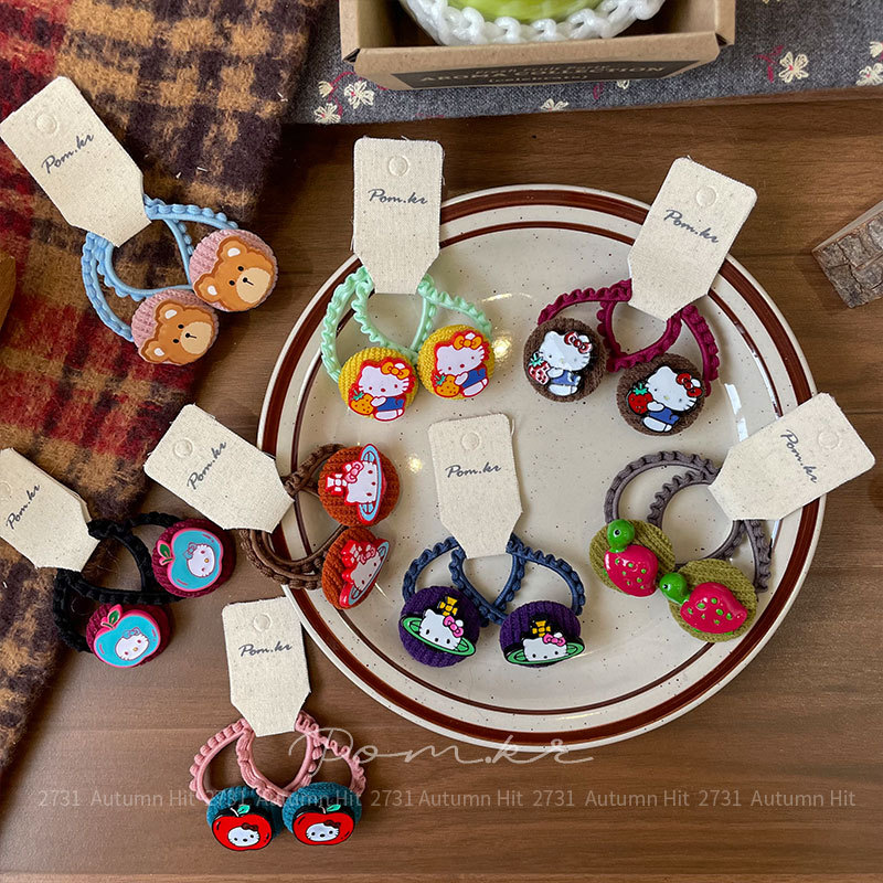 pom.kr cartoon matching hair band Korean version childlike fun kt High elasticity children's ponytail elastic hair band Cute rubber band girls Pom.kr colorful cute style hair band: Kitty/Bear / Specification image