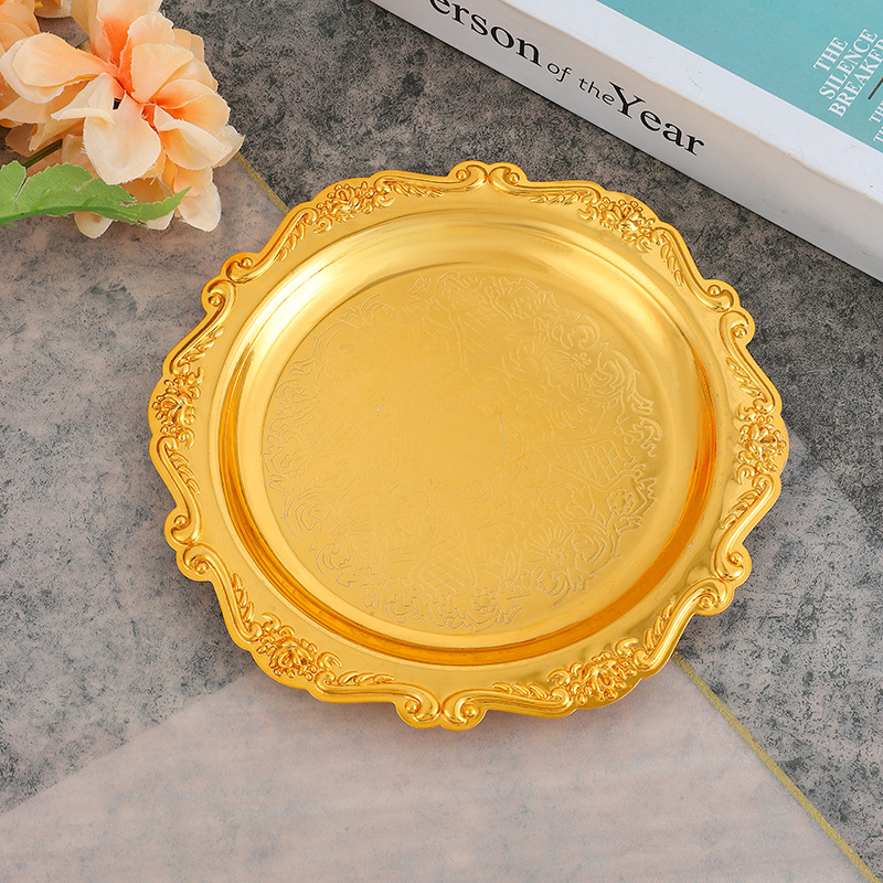 Jewelry small tray, European-style ironwork retro tea cup heat insulation pad, high-end light luxury key storage tray, jewelry tray Specification image