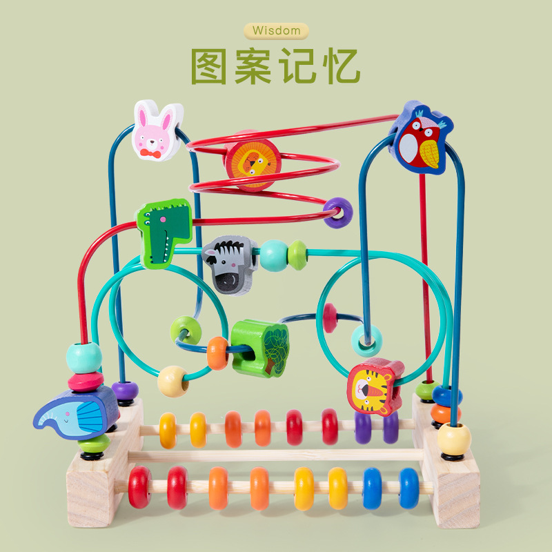 新木制水果动物认知绕珠迷宫套装男女孩早教益智动手动脑绕珠玩具产品图