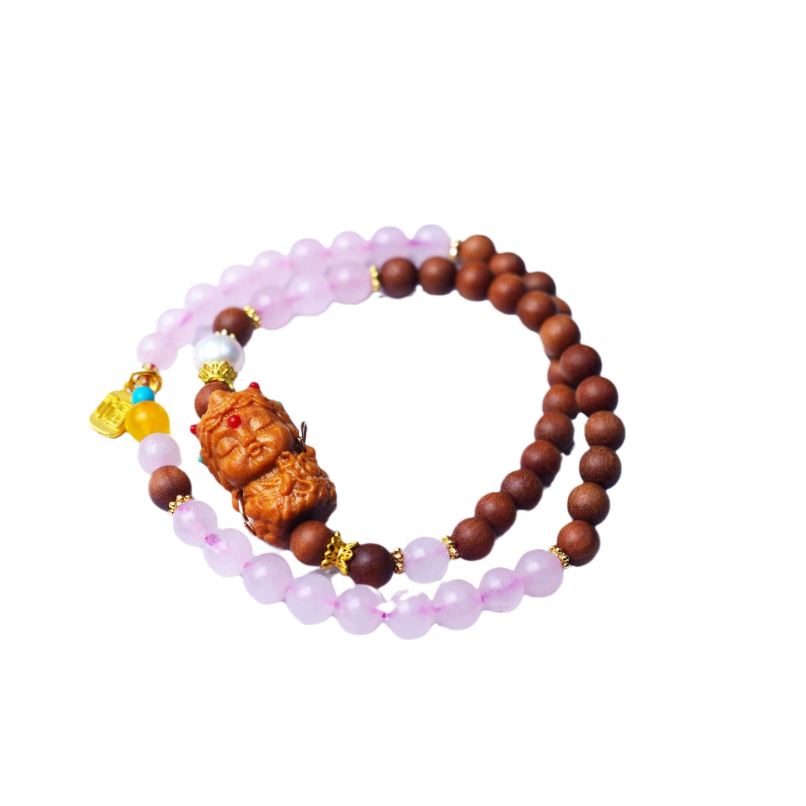 寺庙同款天然芭比檀木双圈手串复古民族风宝宝粉晶女手链饰品配饰详情图5