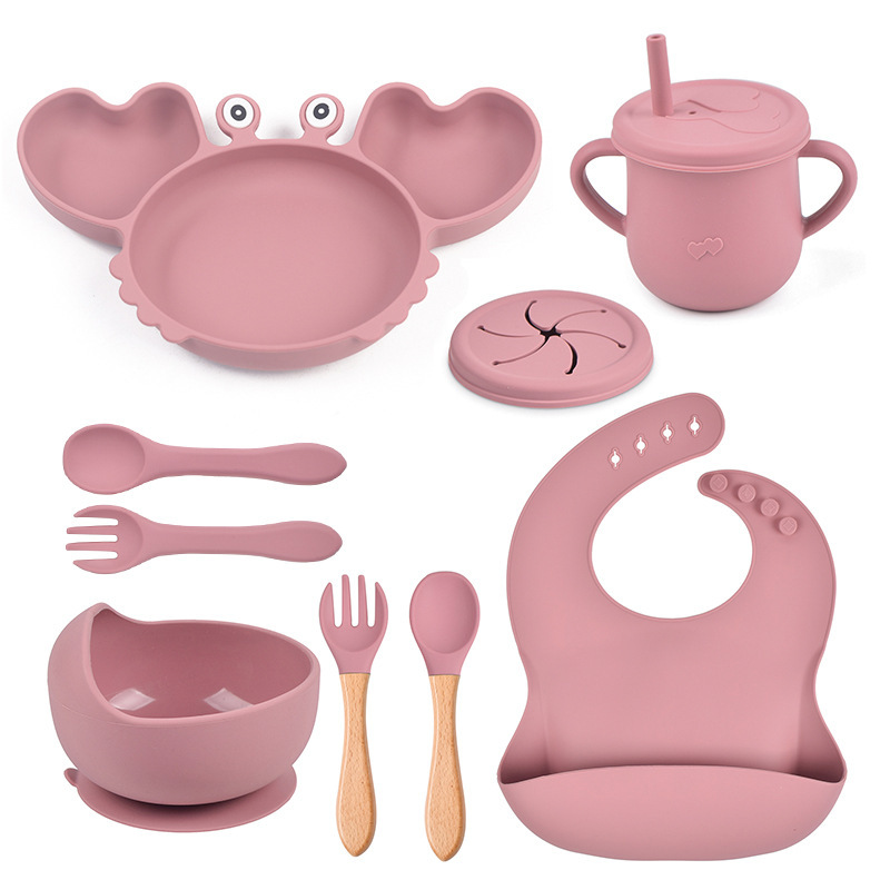 Cross-border baby food silicone crab tableware set, children's silicone suction cup bowl, baby spoon integrated plate Item Picture