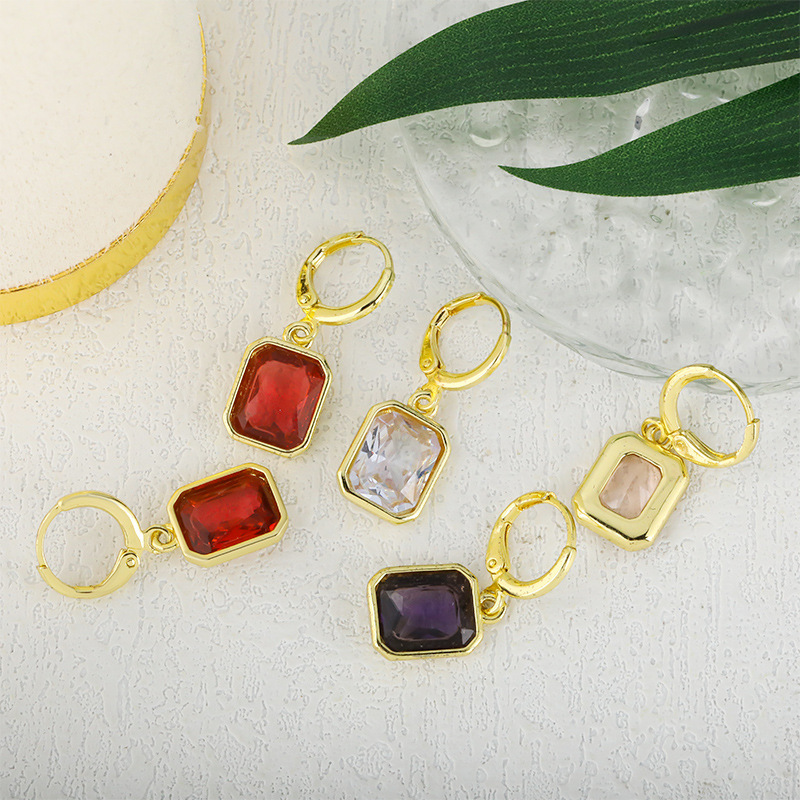 跨境外贸小众高级感铜镶锆石耳环女真金电镀时尚镶钻百搭耳饰品