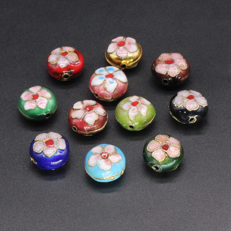 传统高温掐丝珐琅花丝银蓝DIY饰品配件隔珠景泰蓝14mm猫眼