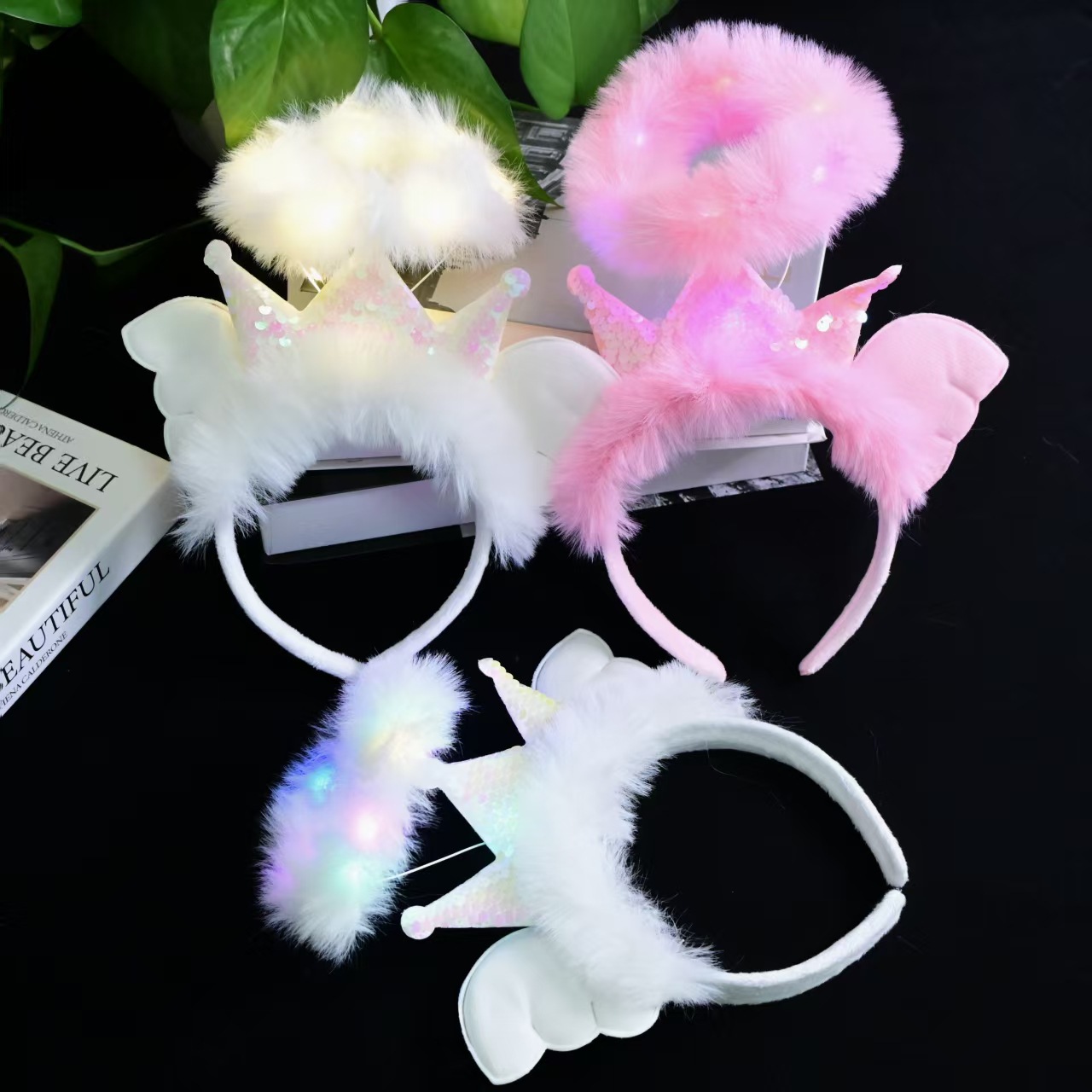 New trendy fairy cute glowing angel sequin headband headwear, girls take photos glowing event party Specification image