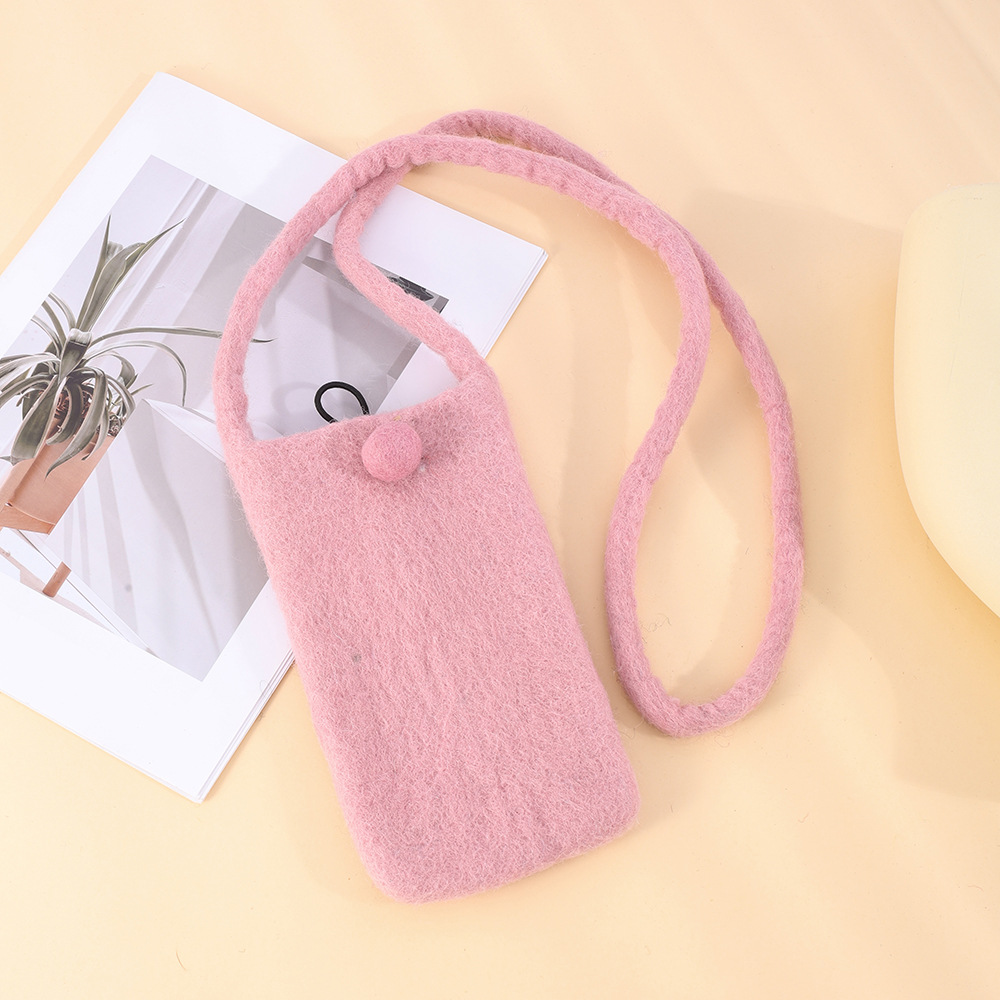 Ins-style handcrafted wool felt mobile phone bags with a "Poke Poke" style, Japanese forest women's single-shoulder crossbody mobile phone bag manufacturer wholesale details Picture