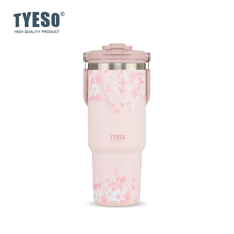 TYESO/ Taishuo Colorful Flower Insulated Cup, double-layer cold preservation portable ice cup, double-drinking car large-capacity water cup Item Picture