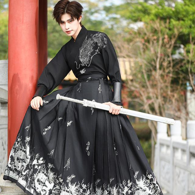 Order for Chinese trend Hanfu men's Chinese-style embroidered cross-collar long-sleeved gold-embossed horse-face skirt Hanfu women's martial arts style set Application Scenario