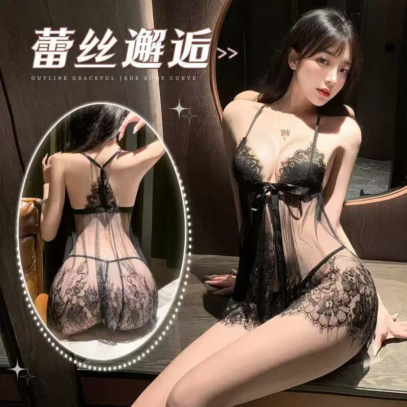 蕾丝深V吊带睡裙诱惑免脱情趣内衣性感家居服